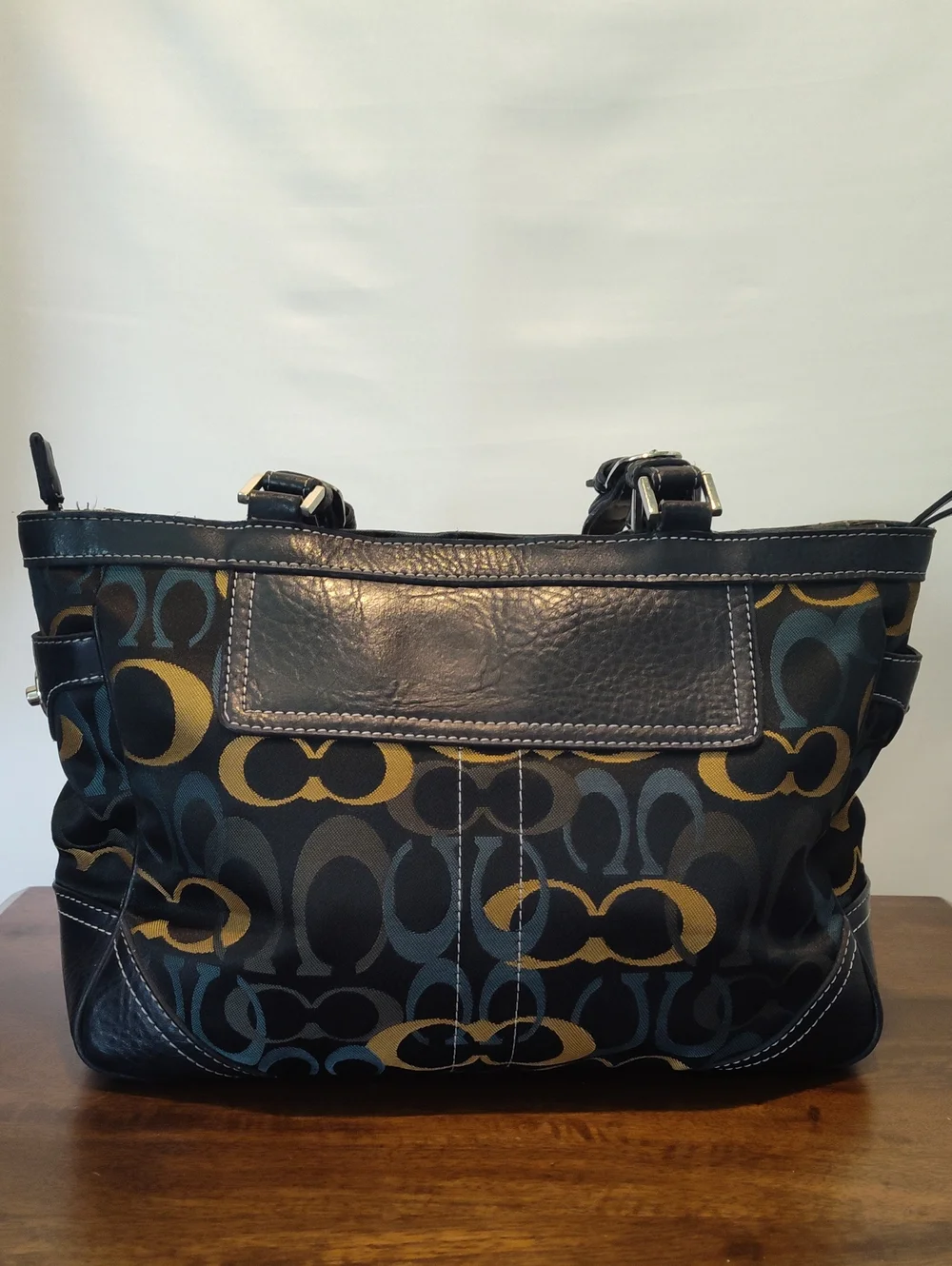 Coach Signature Shoulder Bag in Black, Blue, Green & Gold